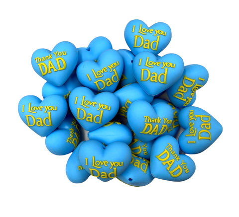 3D I Love You Dad, Thank you Dad, Father's Day Heart Silicone Focal Beads