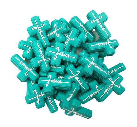 Jesus Cross Silicone Focal Bead--Turquoise