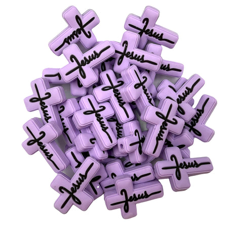 Jesus Cross Silicone Focal Bead--Purple