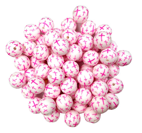 Pink Cross Silicone Beads-15mm