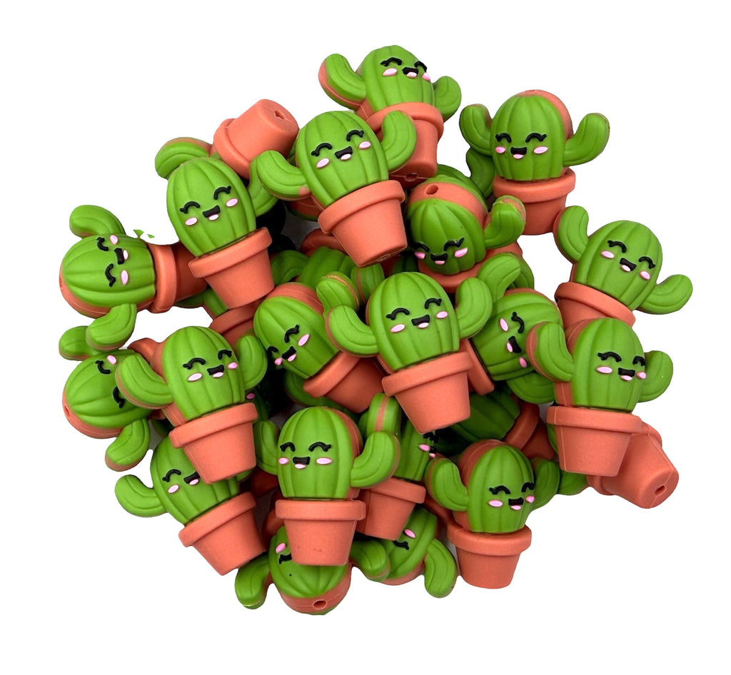 3D Cactus Silicone Focal Beads--Olive Green