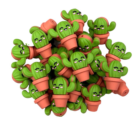 3D Cactus Silicone Focal Beads--Olive Green