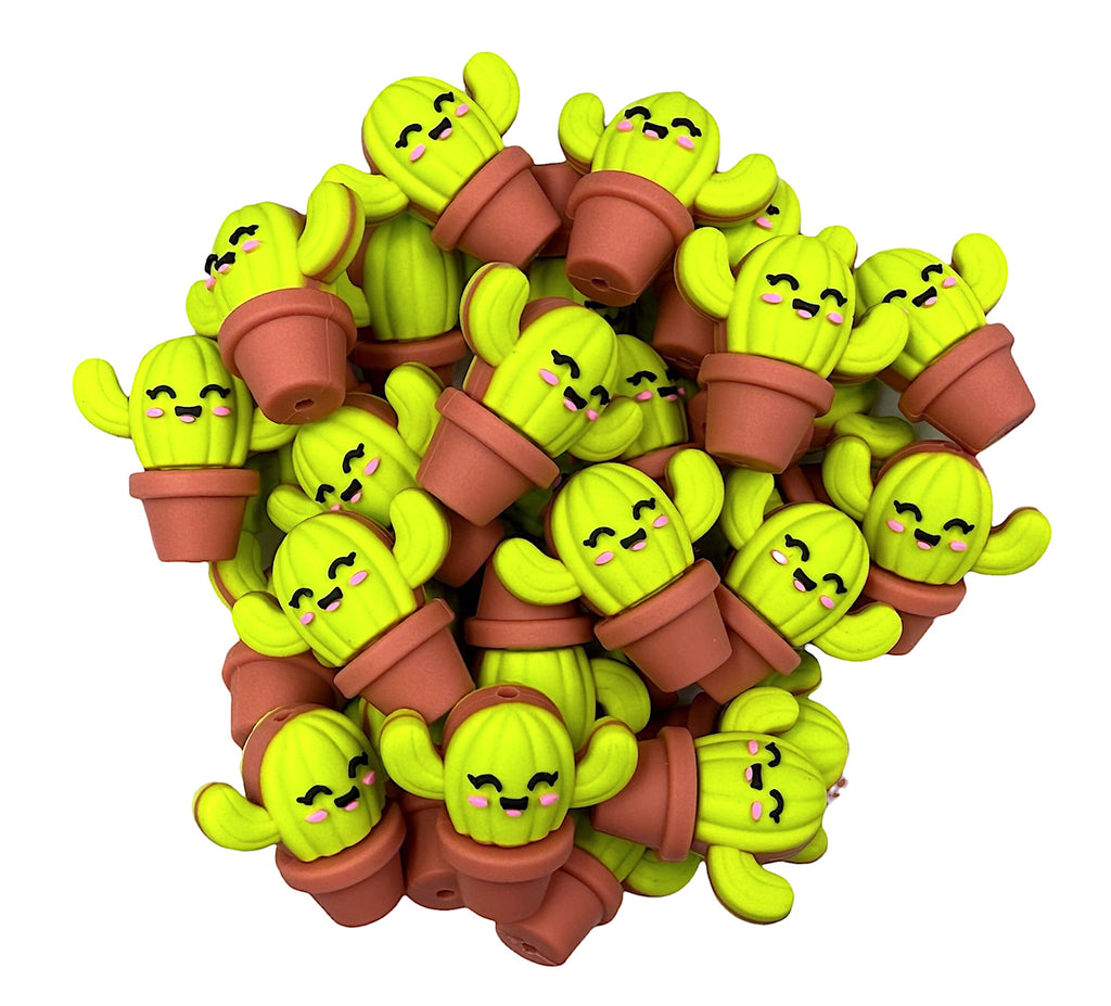3D Cactus Silicone Focal Beads--Chartreuse Green