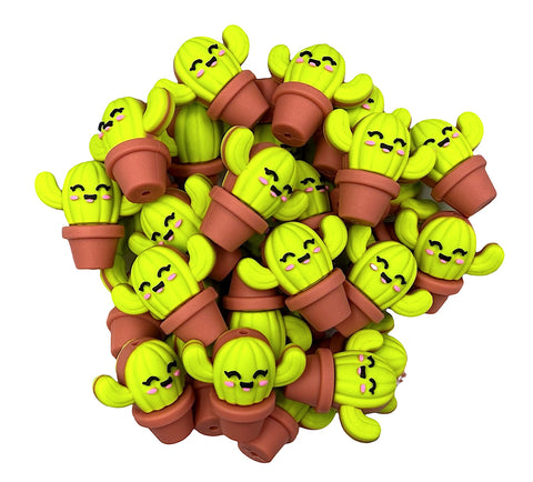 3D Cactus Silicone Focal Beads--Chartreuse Green