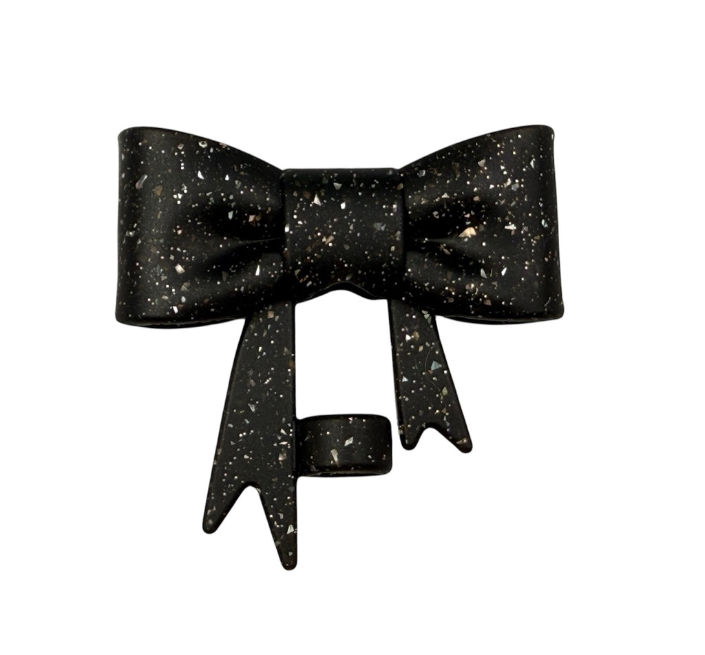 Black Glitter 3D Silicone Bow Focal Bead Straw Topper