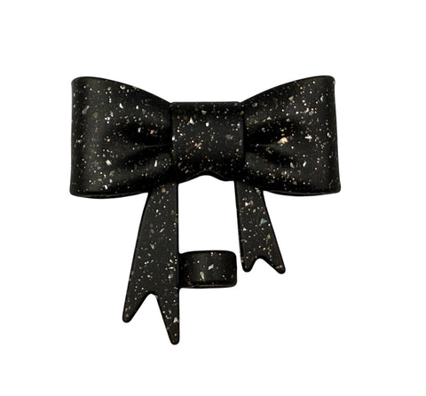 Black Glitter 3D Silicone Bow Focal Bead Straw Topper