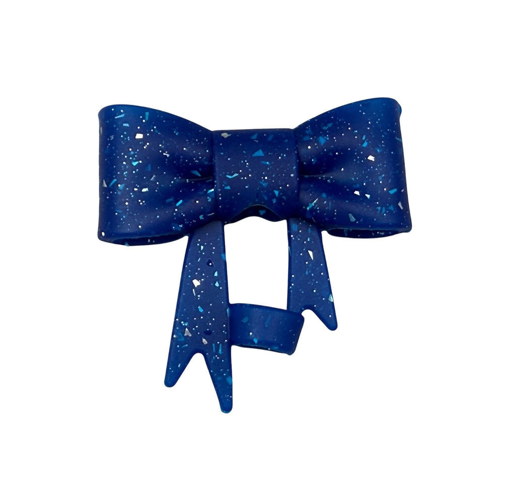Royal Blue Glitter 3D Silicone Bow Focal Bead Straw Topper