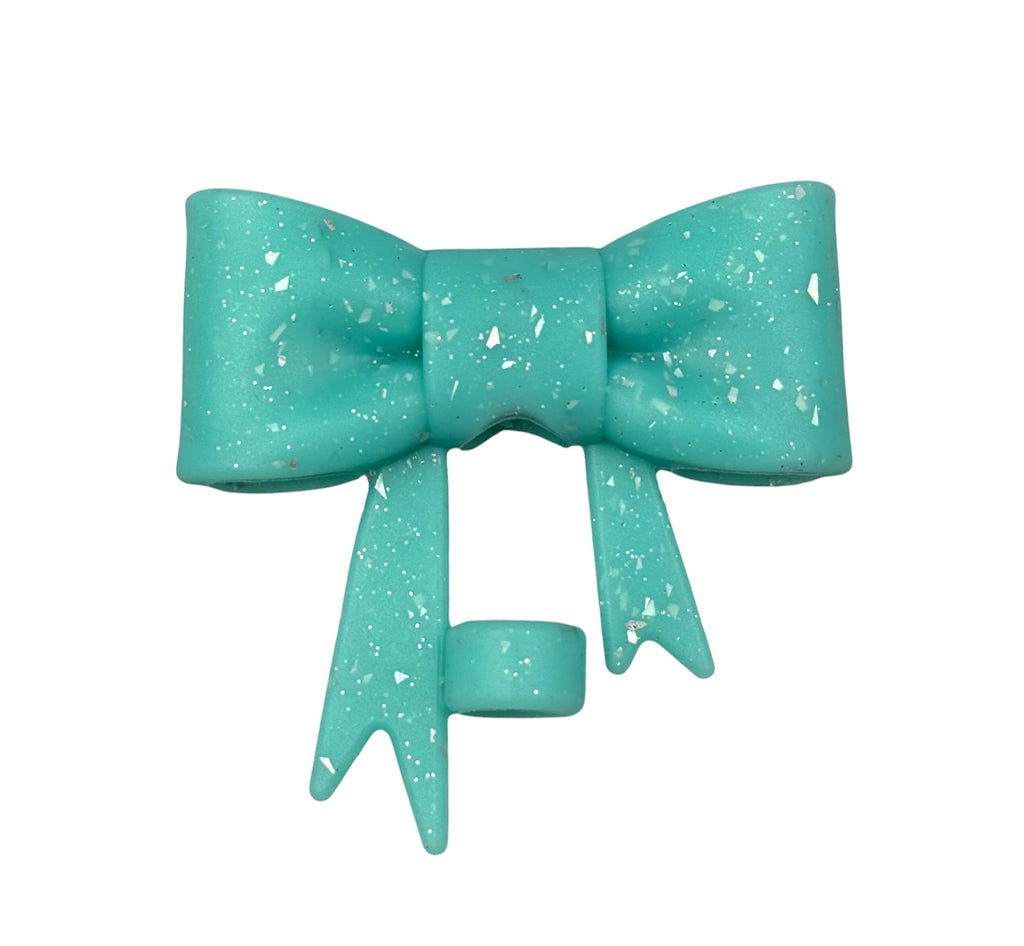 Turquoise Glitter 3D Silicone Bow Focal Bead Straw Topper
