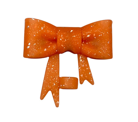Orange Glitter 3D Silicone Bow Focal Bead Straw Topper