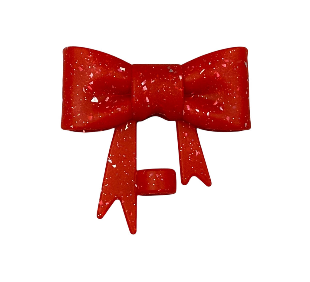 Red Glitter 3D Silicone Bow Focal Bead Straw Topper