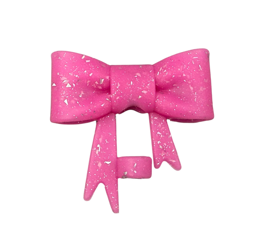 Hot Pink Glitter 3D Silicone Bow Focal Bead Straw Topper