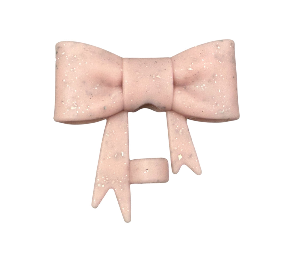 Light Pink Glitter 3D Silicone Bow Focal Bead Straw Topper