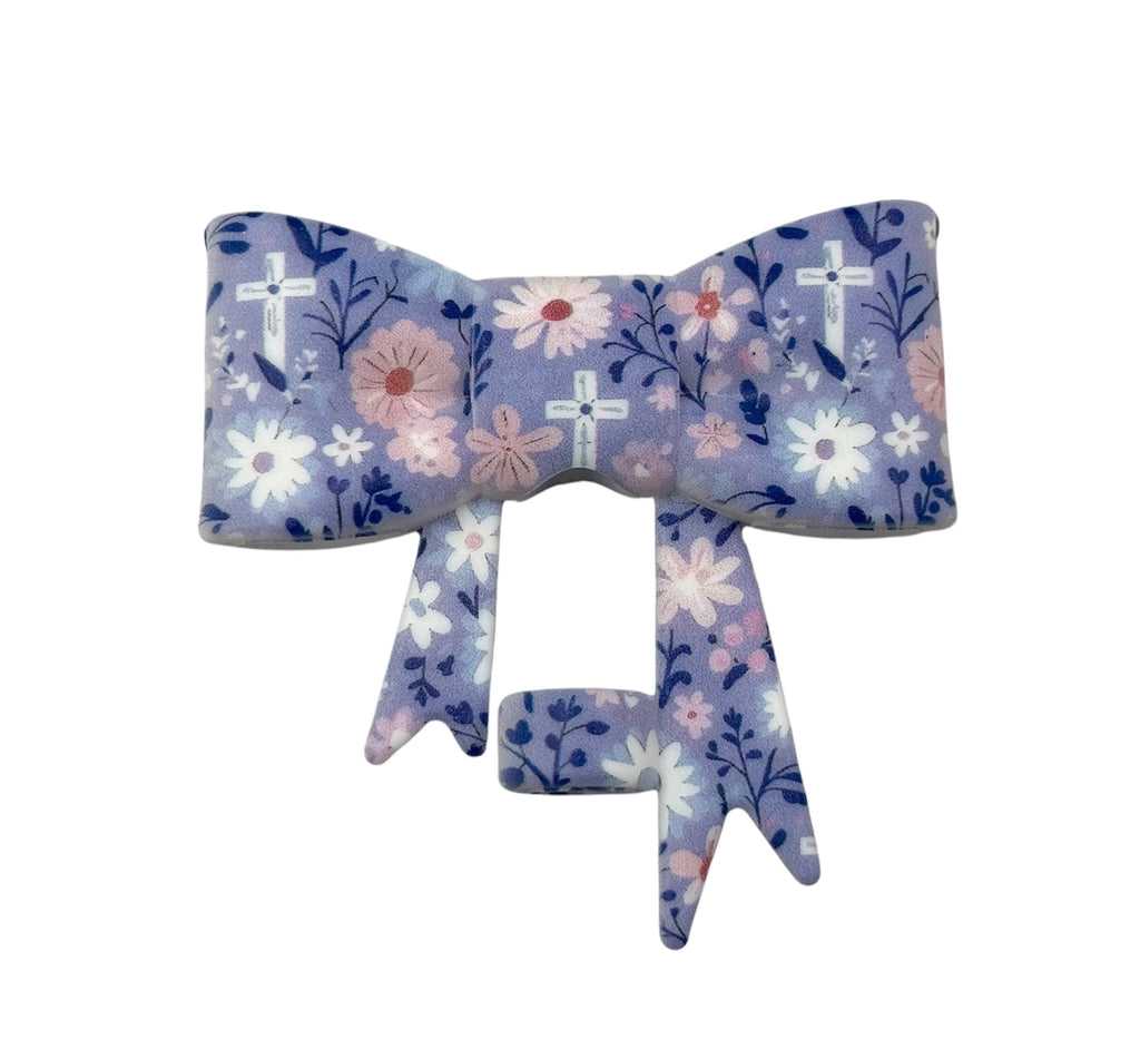 Cross & Flowers 3D Silicone Bow Focal Bead Straw Topper