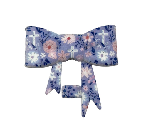 Cross & Flowers 3D Silicone Bow Focal Bead Straw Topper