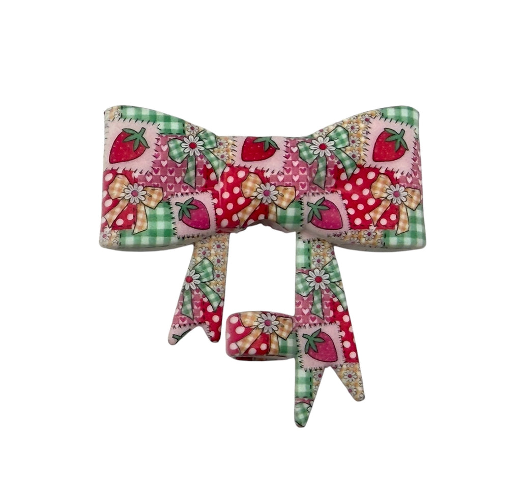 Strawberry Patchwork 3D Silicone Bow Focal Bead Straw Topper