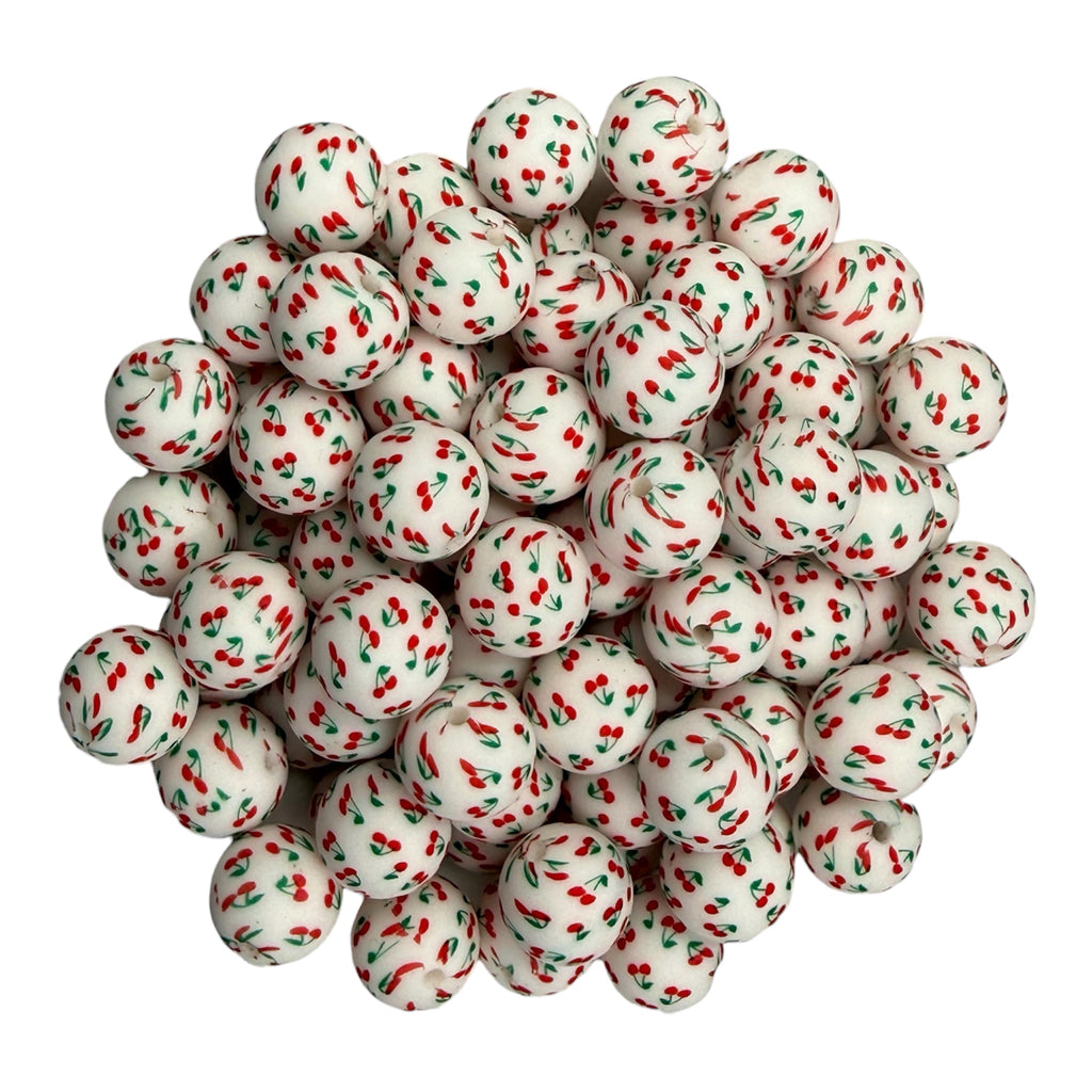 All Over Cherry Print Silicone Beads--15mm