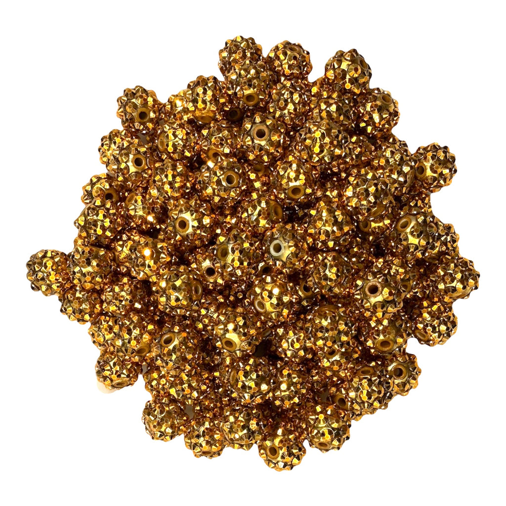 12mm Gold Rhinestone Acrylic Beads