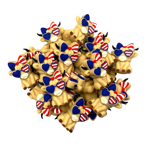 Red, White and Blue Highland Cow 3D Silicone Focal Beads--Light Brown