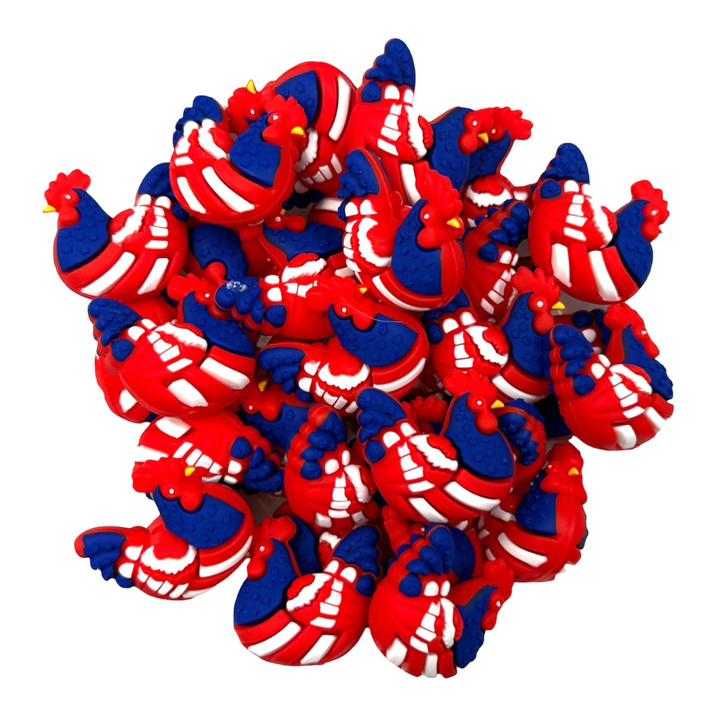 Red, White and Blue Chicken 3D Silicone Focal Beads