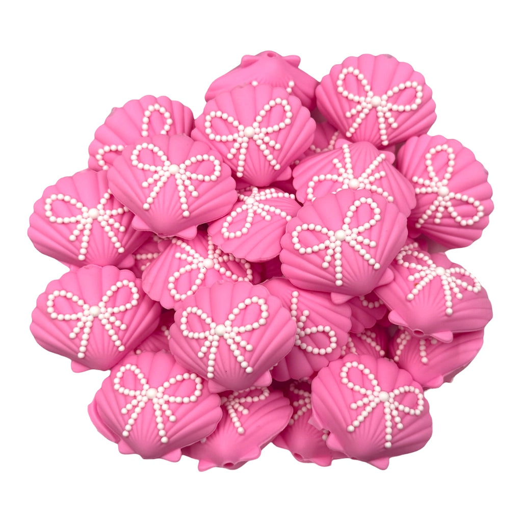 3D Pink Pearl Bow Seashell Silicone Focal Beads
