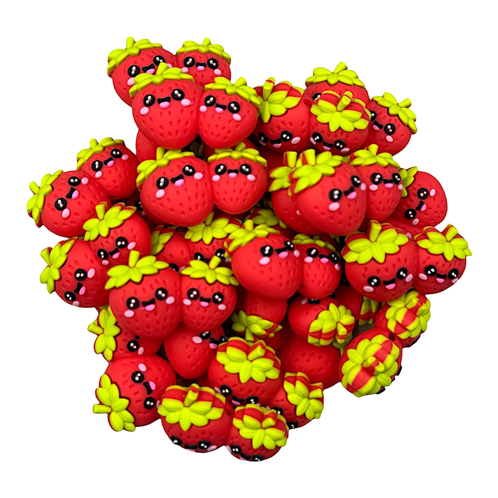 3D Strawberry Patch Silicone Focal Beads
