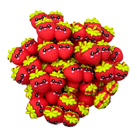 3D Strawberry Patch Silicone Focal Beads