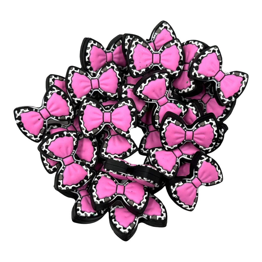 Hot Pink Cow Western Bow Silicone Focal Beads