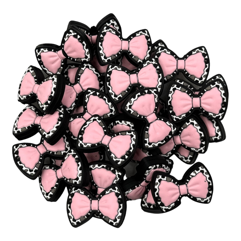 Light Pink Cow Western Bow Silicone Focal Beads