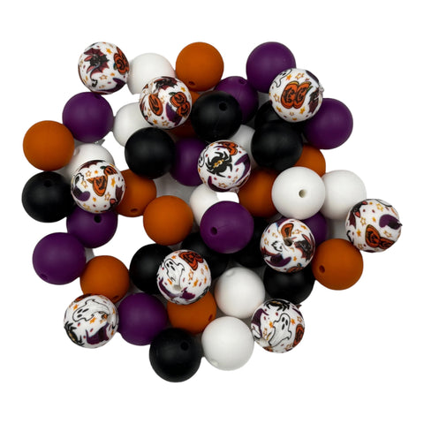 Halloween Silicone Bead Mix--White, Black, Pumpkin, Perfect Plum