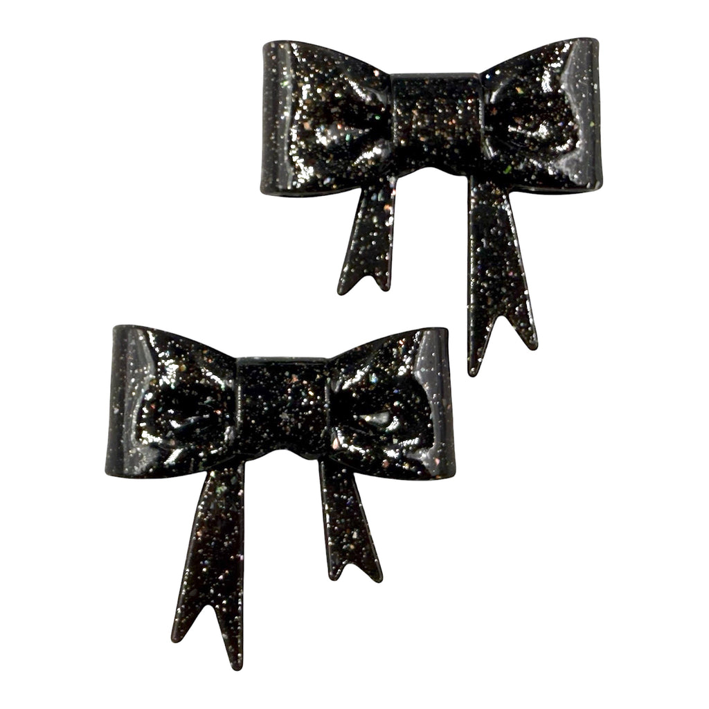 Black Glitter Glossy 3D Silicone Bow Focal Bead Straw Topper