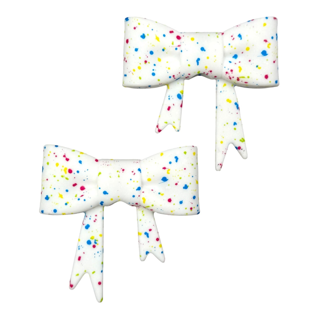 White Confetti Glitter 3D Silicone Bow Focal Bead Straw Topper