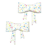 White Confetti Glitter 3D Silicone Bow Focal Bead Straw Topper