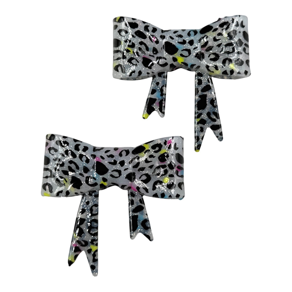 Leopard Neon Confetti Glossy 3D Silicone Bow Focal Bead Straw Topper