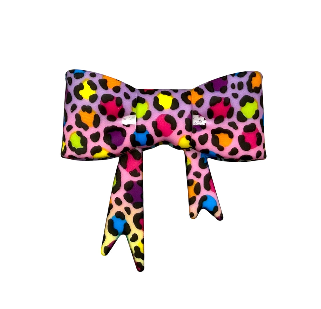 Neon Rainbow Leopard 3D Silicone Bow Focal Bead Straw Topper