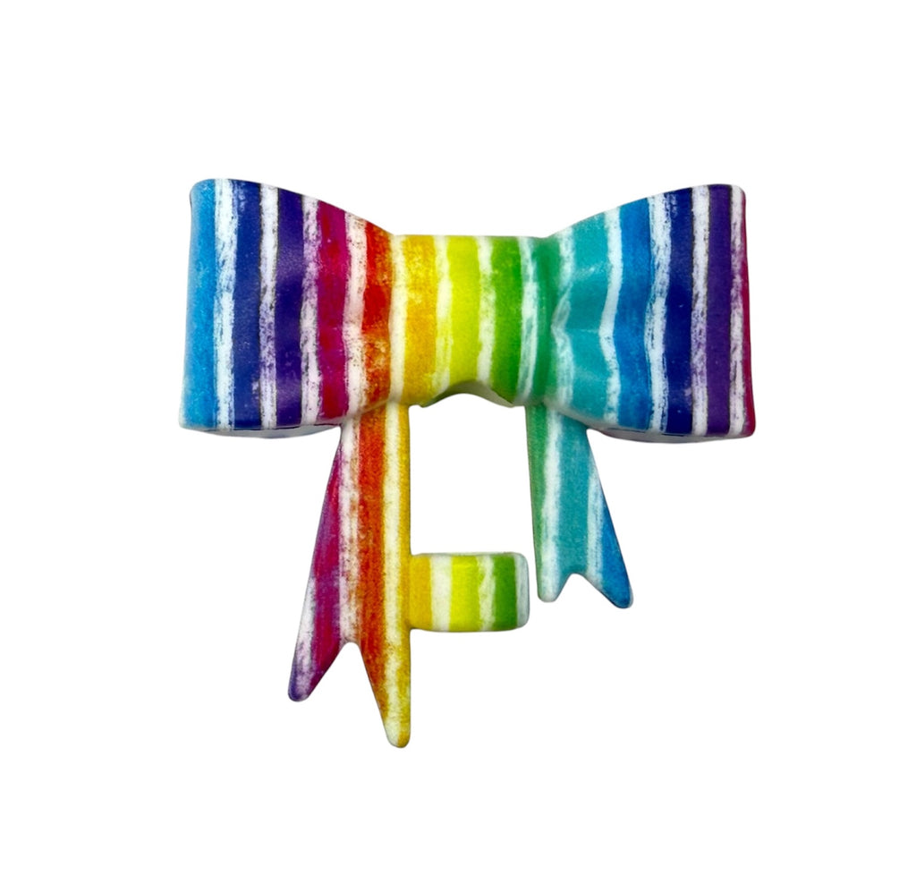Rainbow Striped 3D Silicone Bow Focal Bead Straw Topper