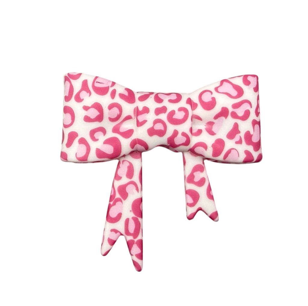 Pink Leopard 3D Silicone Bow Focal Bead Straw Topper