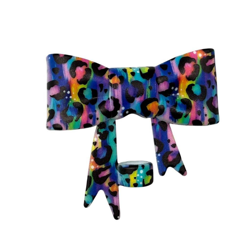 Rainbow Leopard 3D Silicone Bow Focal Bead Straw Topper