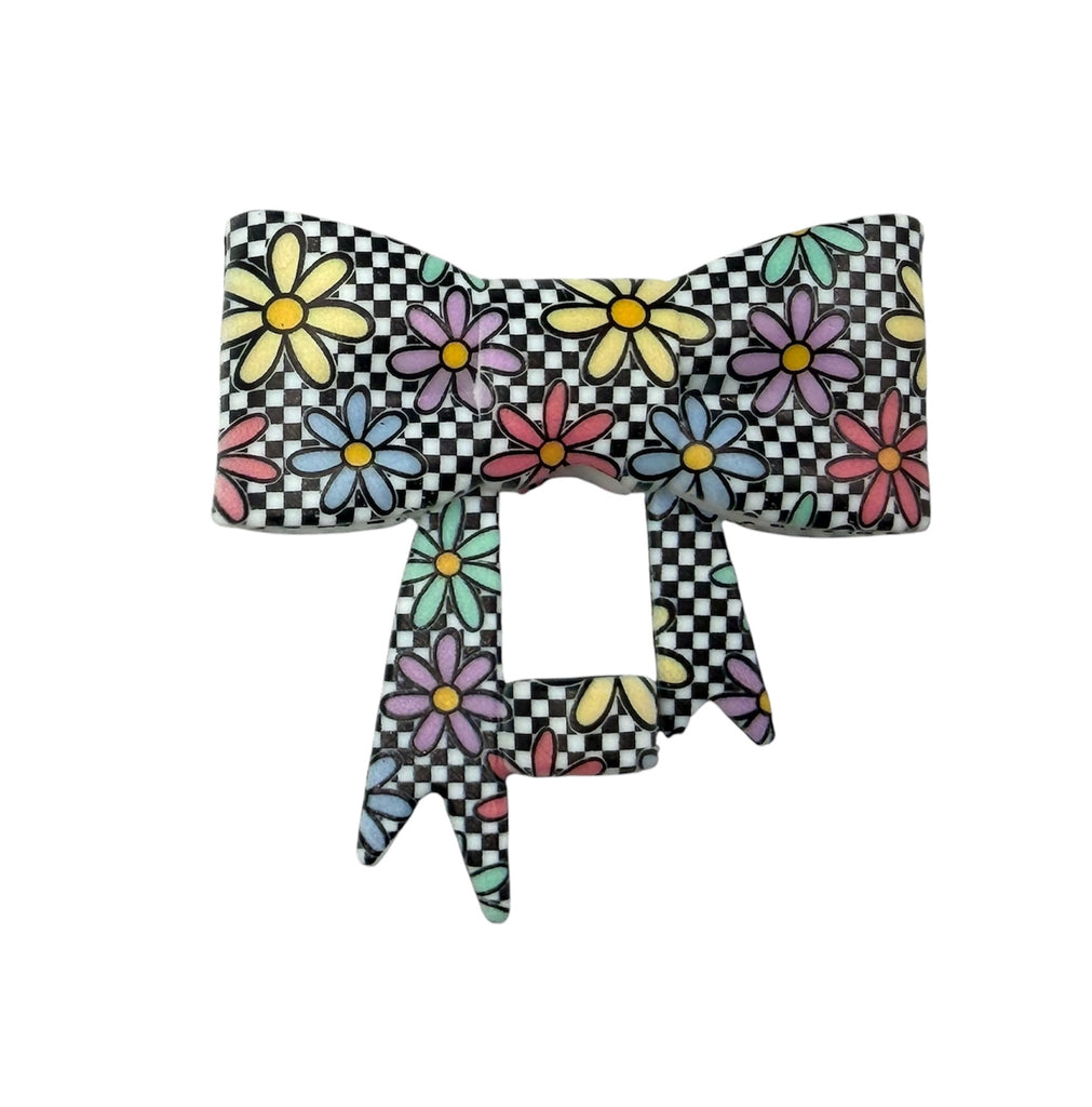 Checkered Daisy 3D Silicone Bow Focal Bead Straw Topper