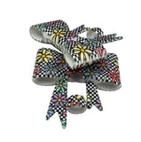 Checkered Daisy 3D Silicone Bow Focal Bead Straw Topper