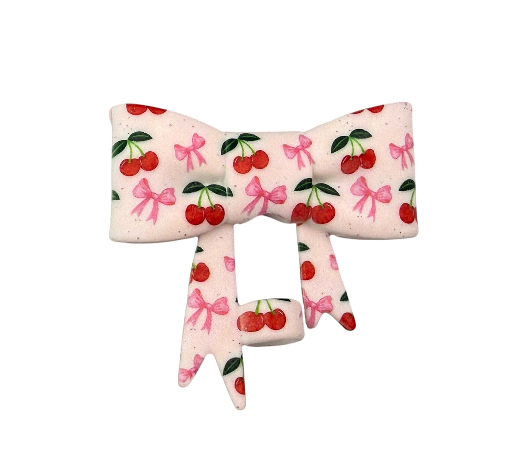 Pink Bows & Cherries 3D Silicone Bow Focal Bead Straw Topper
