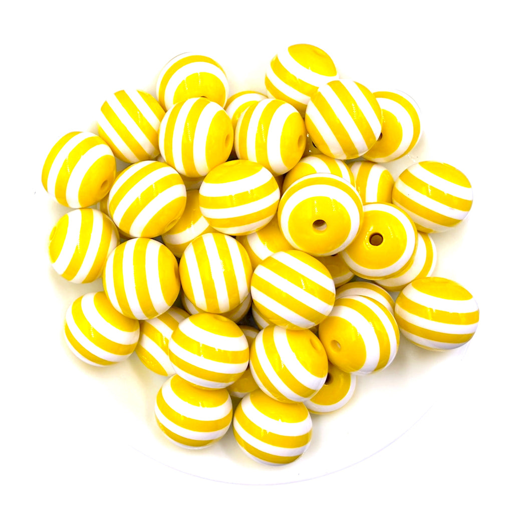 5 20mm Yellow Stripe Acrylic Beads