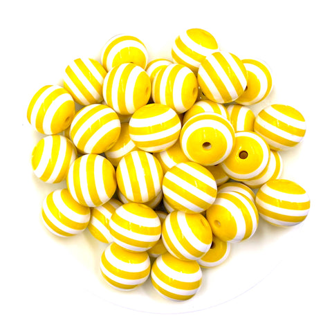5 20mm Yellow Stripe Acrylic Beads
