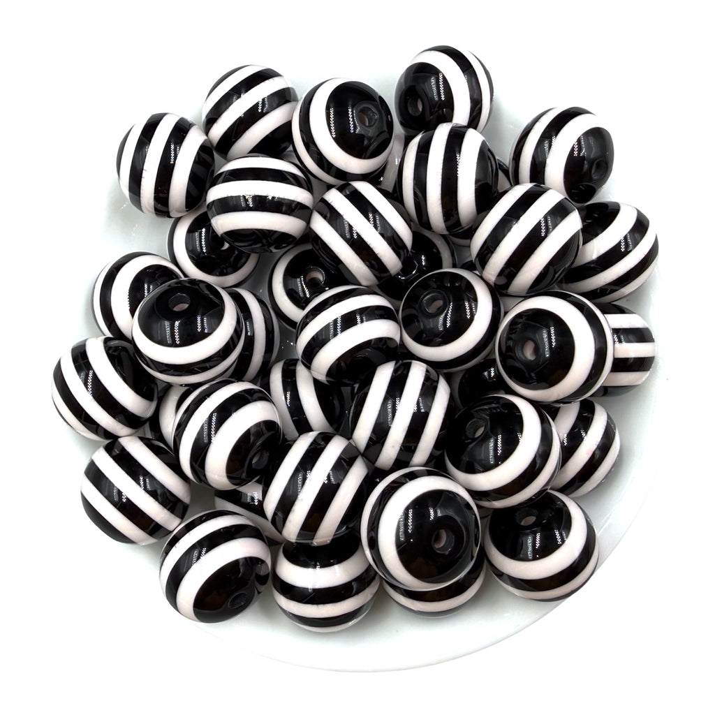 5 20mm Black Stripe Acrylic Beads