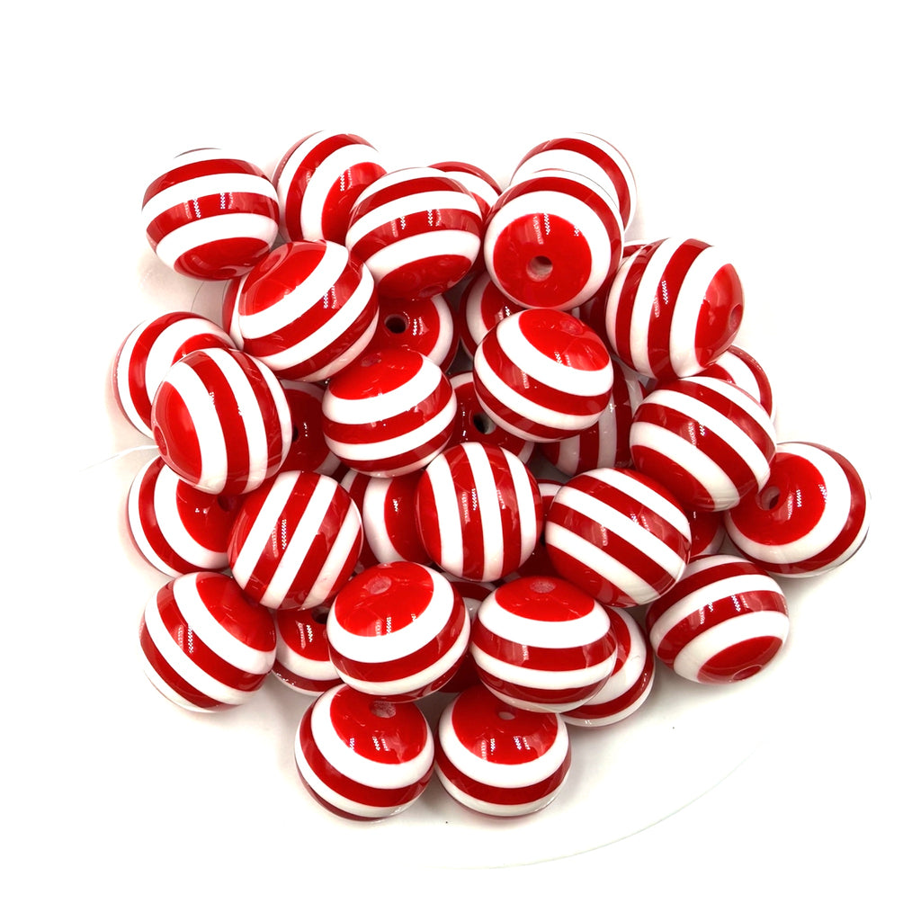 5 20mm Red Stripe Acrylic Beads