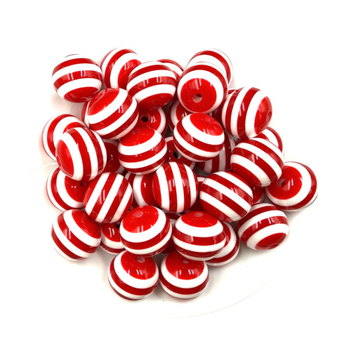 5 20mm Red Stripe Acrylic Beads