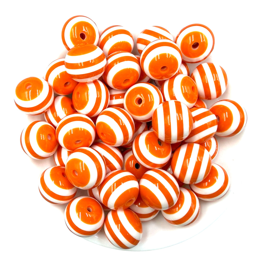 5 20mm Orange Stripe Acrylic Beads