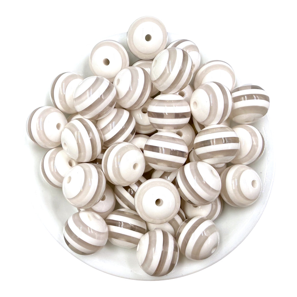 5 20mm White Stripe Acrylic Beads