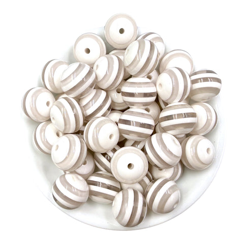 5 20mm White Stripe Acrylic Beads