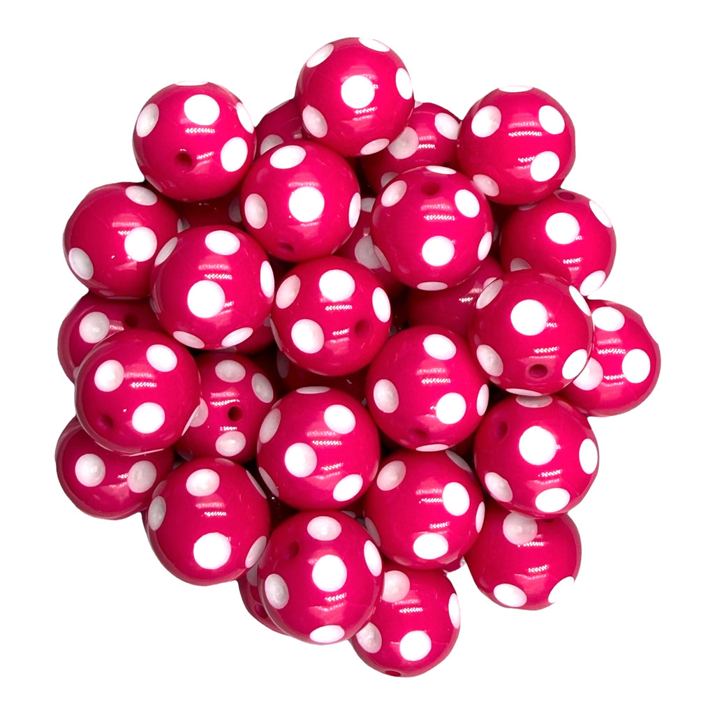 5 20mm Hot Pink Polka Dot Acrylic Beads