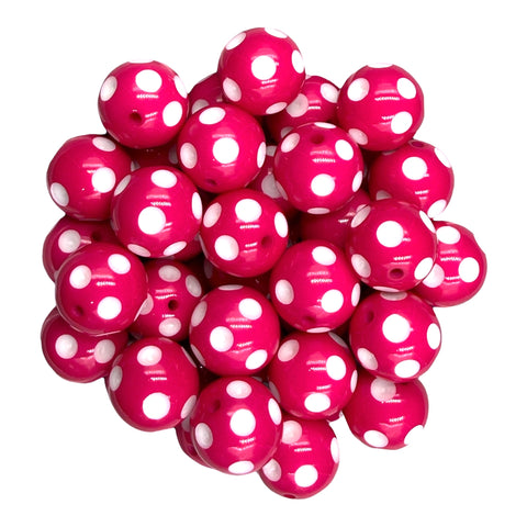 5 20mm Hot Pink Polka Dot Acrylic Beads